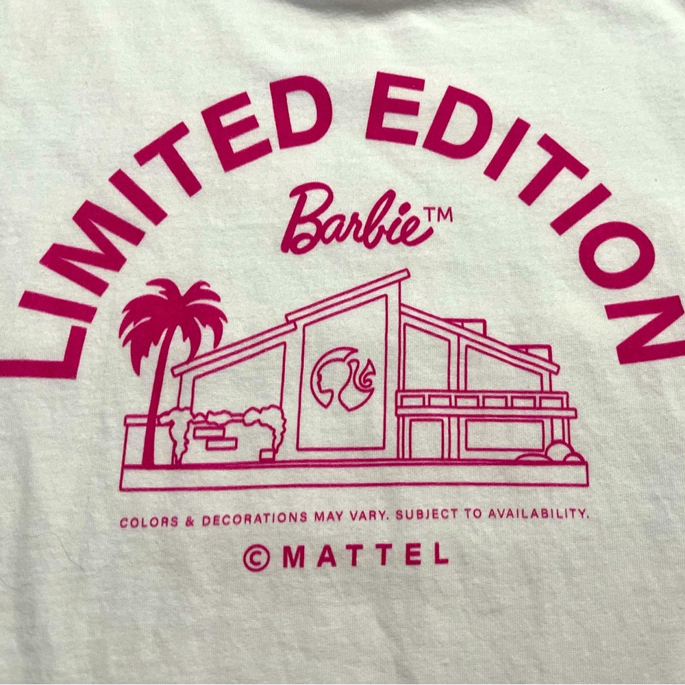 NWOT Mattel Limited Edition Barbie White Tee with Pink Logo - M